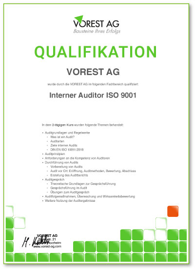 EN 9100 Schulung - deutschsprachige Qualifikationsbescheinigung