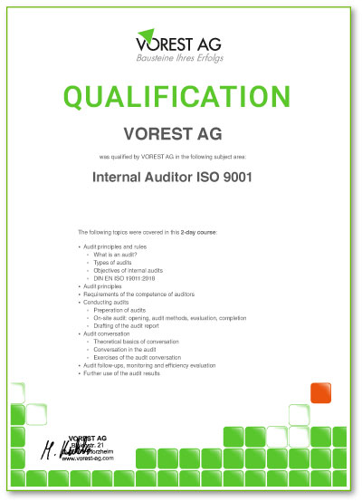 Weiterbildung Umweltmanagement ISO 14001 - englischsprachige Qualifikationsbescheinigung