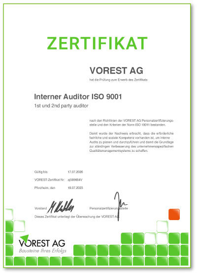 Weiterbildung Umweltmanagement ISO 14001 - deutschsprachiges Zertifikat