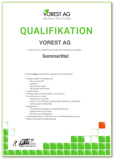 deutschsprachige Qualifikationsbescheinigung Qualitätsmanagement Basiswissen - Ausbildung nach ISO 9001